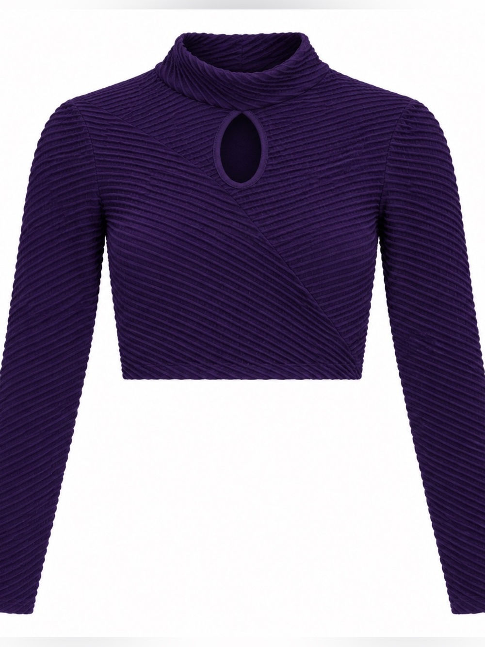 Marciano Deep Purple Ribbed Mock-Neck Crop Top with Keyhole